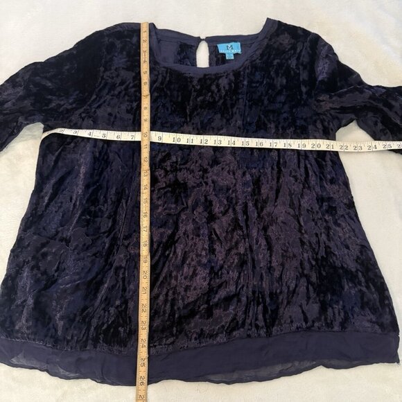 South Main Women Crushed Velvet Top Blouse Size XL Mature Holiday Midnight Blue - Picture 5 of 10